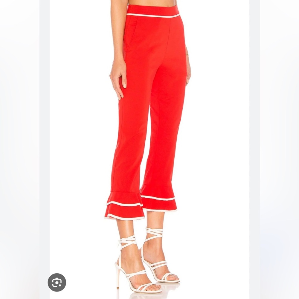 Tularosa Red Cropped Demi Pants with White Piping Ruffled Hems Size XL REVOLVE